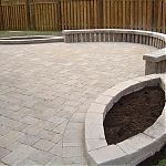 Brussels Block patio with stone bench