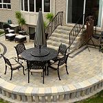 Brussels Block patio with stone bench